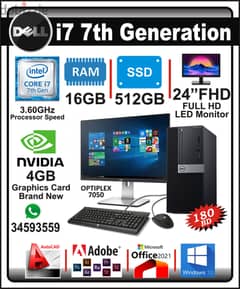 DELL Core i7 7th Generation Computer 24" FHD NVidia 4GB Graphics 16GB 0