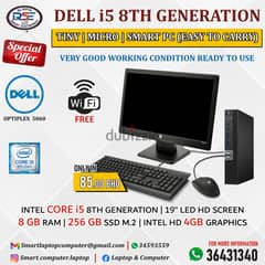 DELL i5 8th Generation Tiny Micro Computer 19" LED Monitor 8GB Ram+256