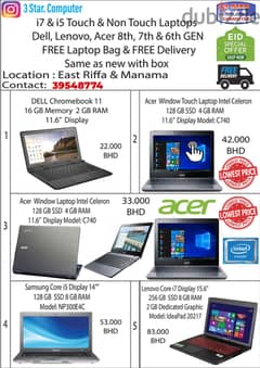 Dell-HP-Acer -Lenovo Chrombook i5,i7 5th to 8th Gen Touch-non-Laptop
