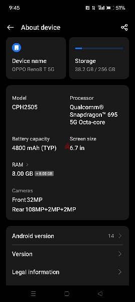 oppo Reno 8T 5G. 8+8/256GB. totally frash condition. with charger. 3