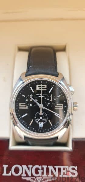 Longines Lungomare black military date dial chronograph watch & box 2