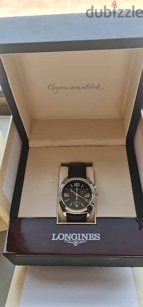 Longines Lungomare black military date dial chronograph watch & box 1