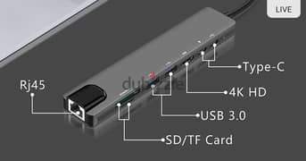 {New} 8 ports Multifunction Type-C Dongle OTG Adaptor - HDMI 4K - RJ45 0
