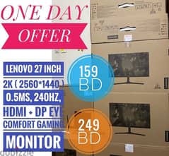Lenovo 27 Inch 0.5ms, 240Hz, 2k(2560*1440)  Eye Comfort Gaming Monitor