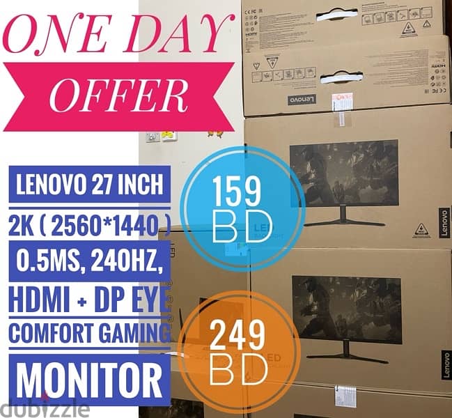 Lenovo 27 Inch 0.5ms, 240Hz, 2k(2560*1440)  Eye Comfort Gaming Monitor 0