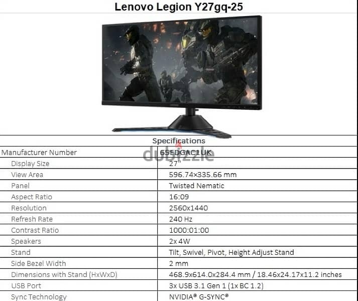 Lenovo 27 Inch 0.5ms, 240Hz, 2k(2560*1440)  Eye Comfort Gaming Monitor 6