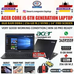 ACER Core i5 Laptop 6th Generation 14" FHD Screen 8GB RAM + 256GB M. 2