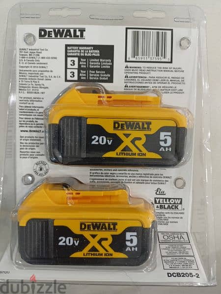 DeWalt 2 Pack Batteries 20V 5AH Mode DCB205-2 3