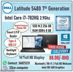 Dell Intel Core i7-782HQ 7th Gen Laptop 14"Display 8GB RAM 256GB SSD 0