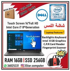 Dell 14"FHD Touch Screen 8th Gen Core i7 Laptop 16GB RAM SSD 256GB