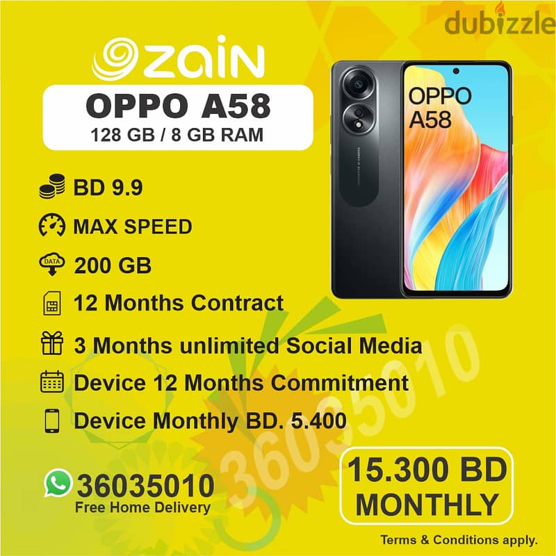 OPPO A58 with SIM CARD 1