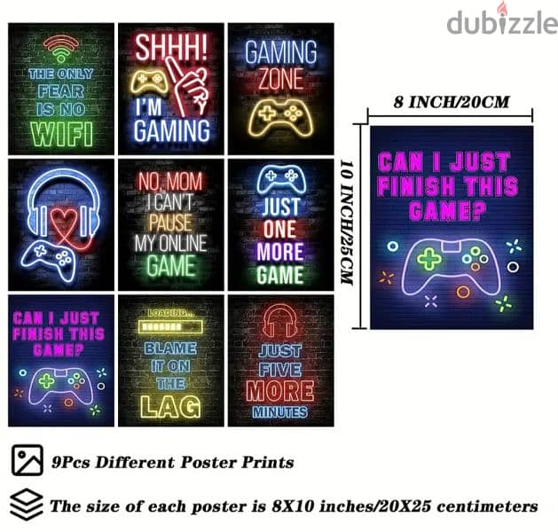 9pcs Neon Gamer Quotes Posters Prints, Gamin 1
