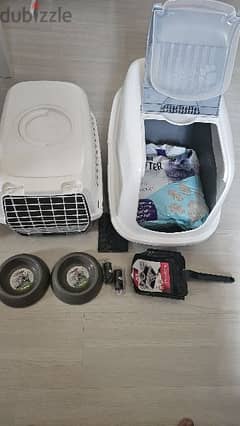 brand new - carry crate, litter box, litter, bowls, scoop 0