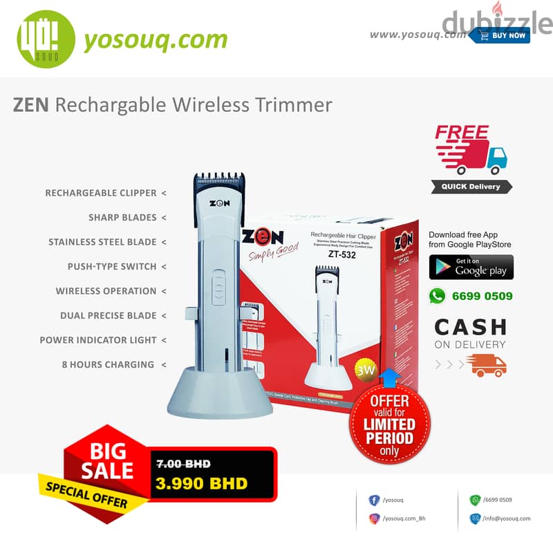 Brand New ZEN Rechargable Wireless Trimmer for just 3.99BD 2