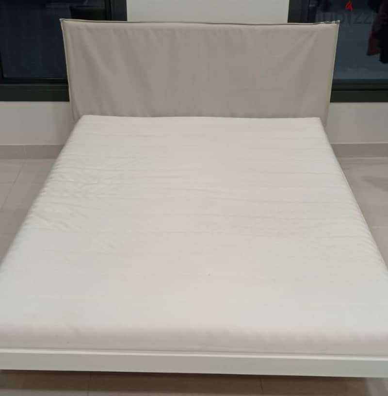 IKEA- Bed frame along with Mattress, white/Vissle beige, 14 1