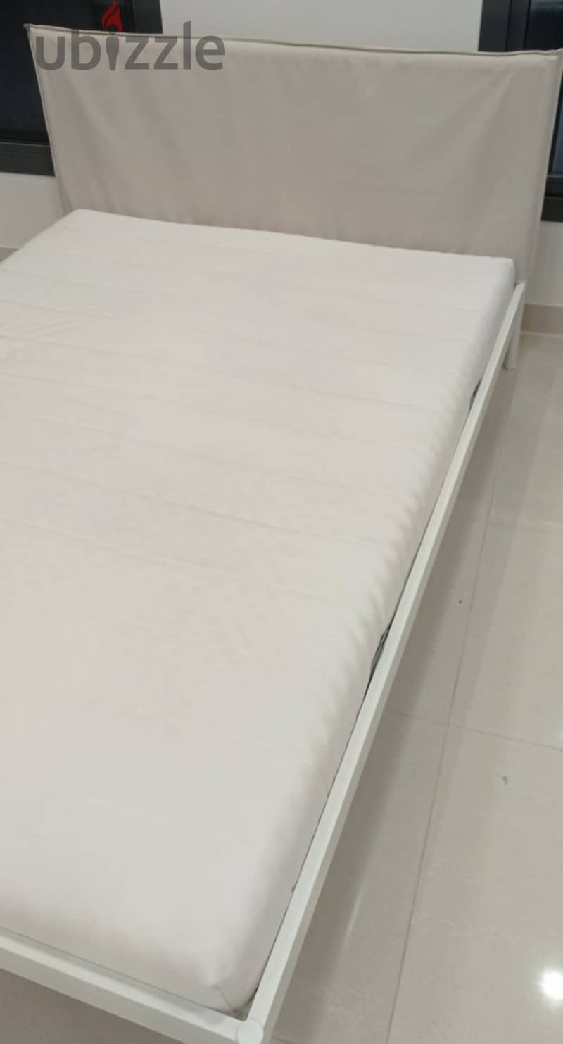 IKEA- Bed frame along with Mattress, white/Vissle beige, 14 4