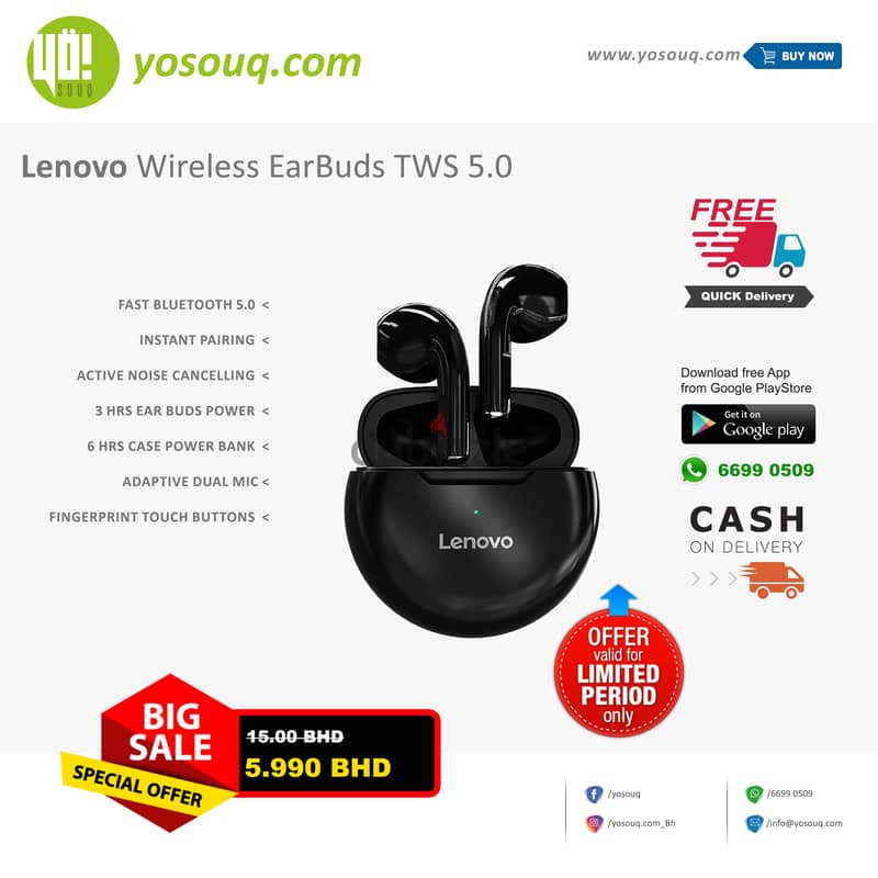 Brand New Lenovo Wireless EarBuds TWS 5.0 for just 5.99BD 9