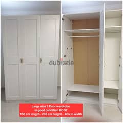 3 Door large size wardrobe and other items for sale with Delivery