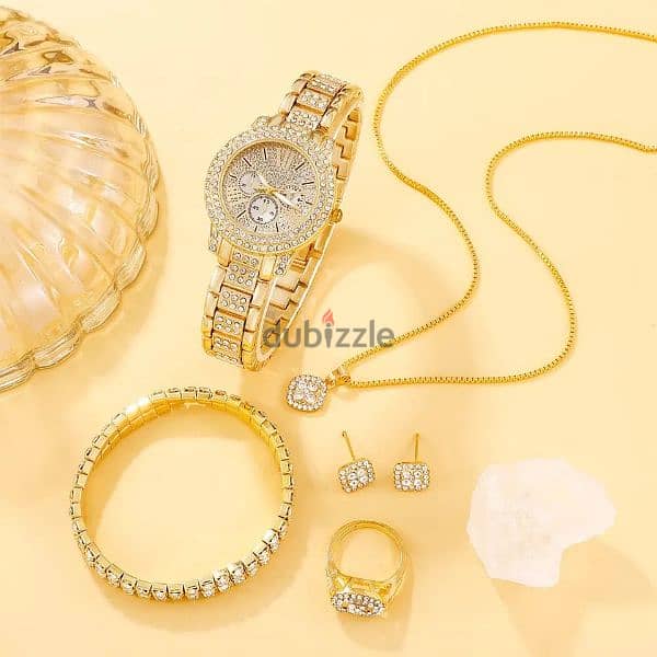 Quartz watch with jewelry set طقم ساعة يد ومجوهرات 1