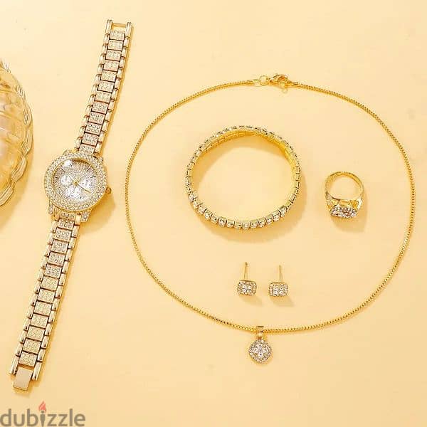 Quartz watch with jewelry set طقم ساعة يد ومجوهرات 2
