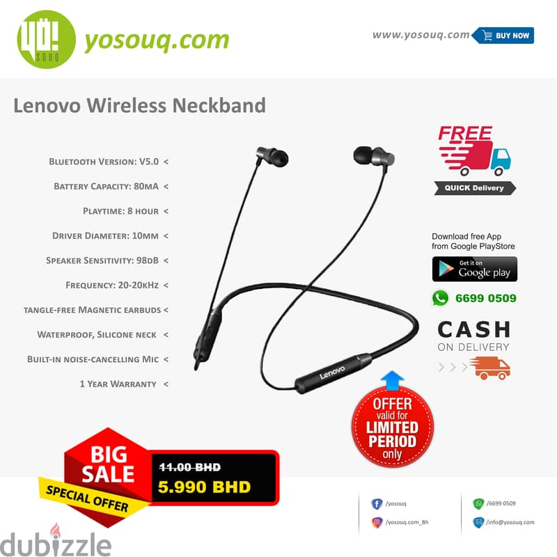 Brand New Lenovo Wireless Neckband for just 5.99 BD 6