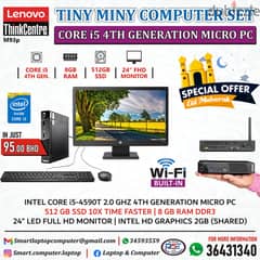 LENOVO Core i5 Tiny Micro Computer wtih 24" Full HD Monitor 512GB SSD 0