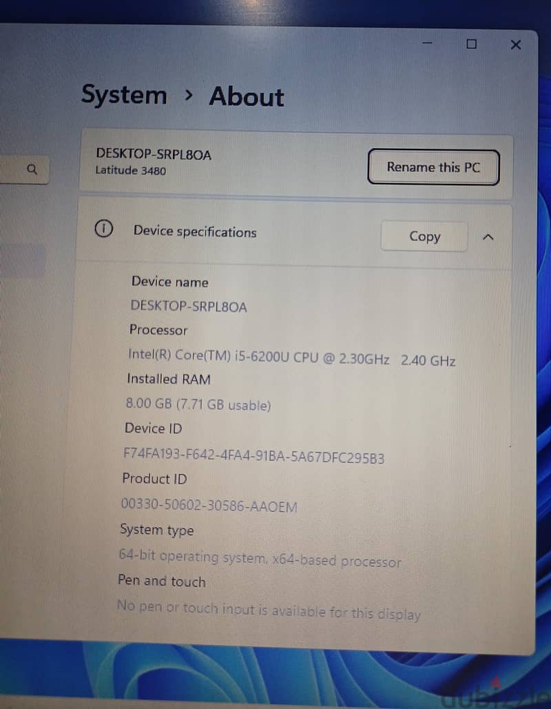 hello i want to sale my laptop dell core i5 8gb ram ssd 256 gb 5