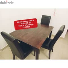 3 chair dinning table and other household items for sale
