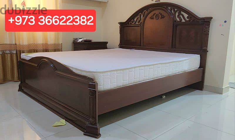 King size bed with mattress & storage side table for sale 1