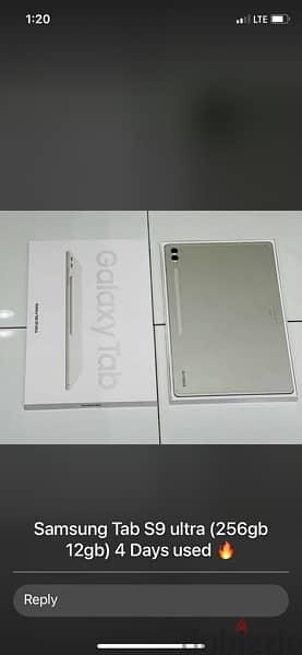 Samsung tab S9 ultra 256 gb 12)onliy 4day used 0