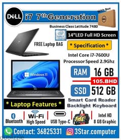 Special Offer Dell 7480 Core i7 2.9Ghz 16GB RAM 512GB SSD 14"Display