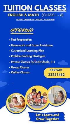 TUITION FOR KG1 to Grade 8 0