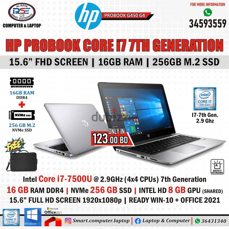 HP ProBook Core i7 7th Generation 15.6" Laptop 16GB RAM 8GB Graphics 6