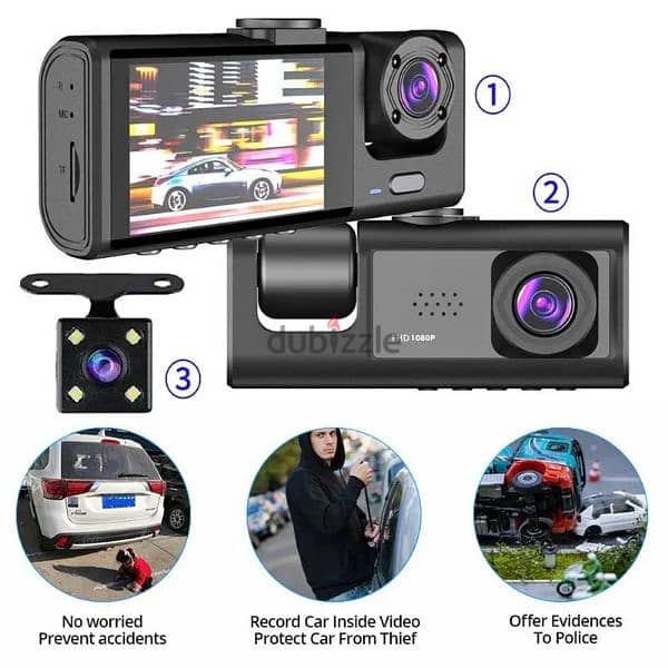 Car Dash Camera , Night Vision Loop Camera ,Video 1080 p , 2 Camera 3