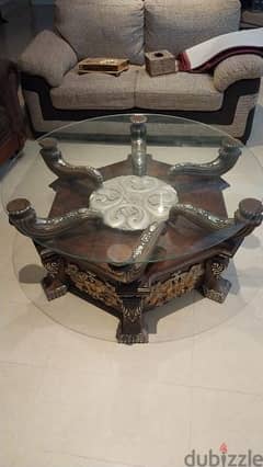 wooden tea table with glass top for sale
