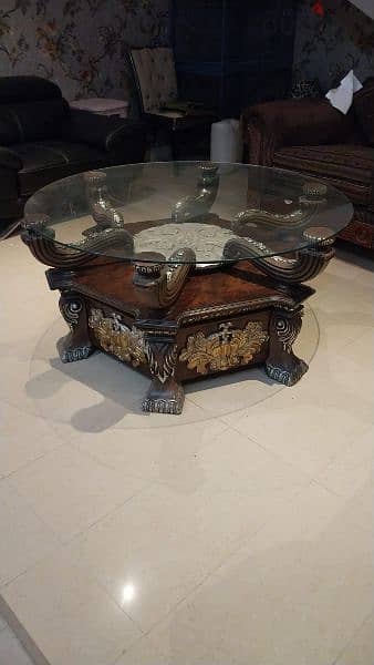 wooden tea table with glass top for sale 1