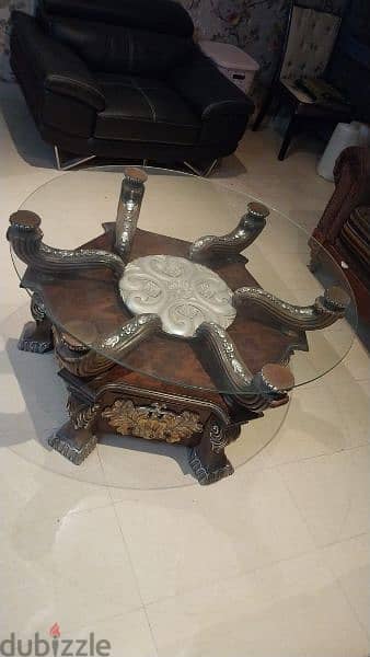 wooden tea table with glass top for sale 2