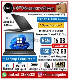 Dell Core i7 8th Generation 16GB RAM 512GB SSD 8GB Ultra HD Graphic