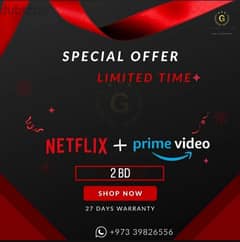 Netflix + prime video 2 bd both Subscription 1 MONTH 4K HD