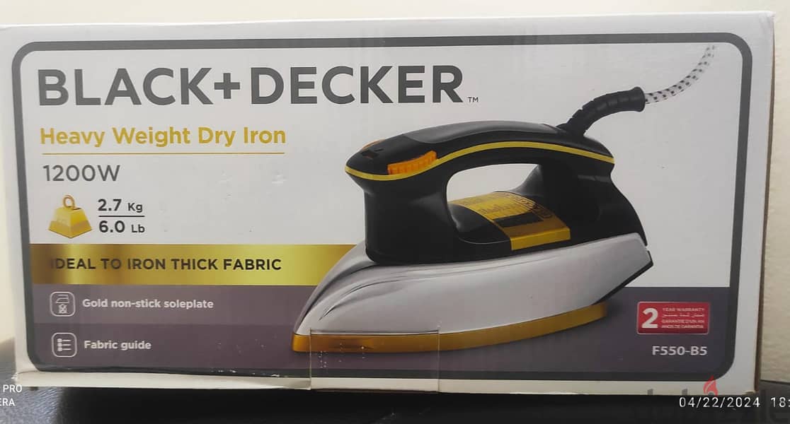 Black+Decker, 1200W Heavy Weight Dry Iron 0