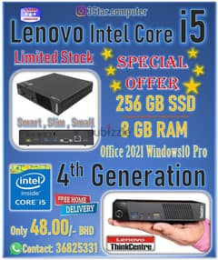 Special Offer Lenovo Tiny PC Core i5 4th Generation Ram 8GB 256GB SSD