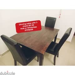 Dinning table 3 chairs and other household items for sale