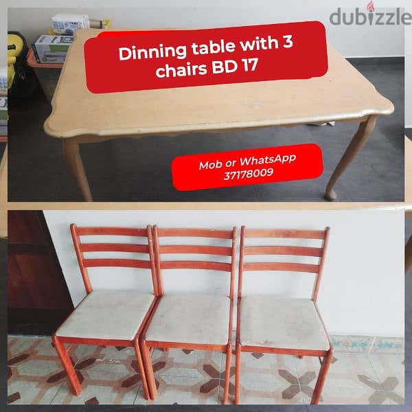 Dinning table 3 chairs and other household items for sale 5