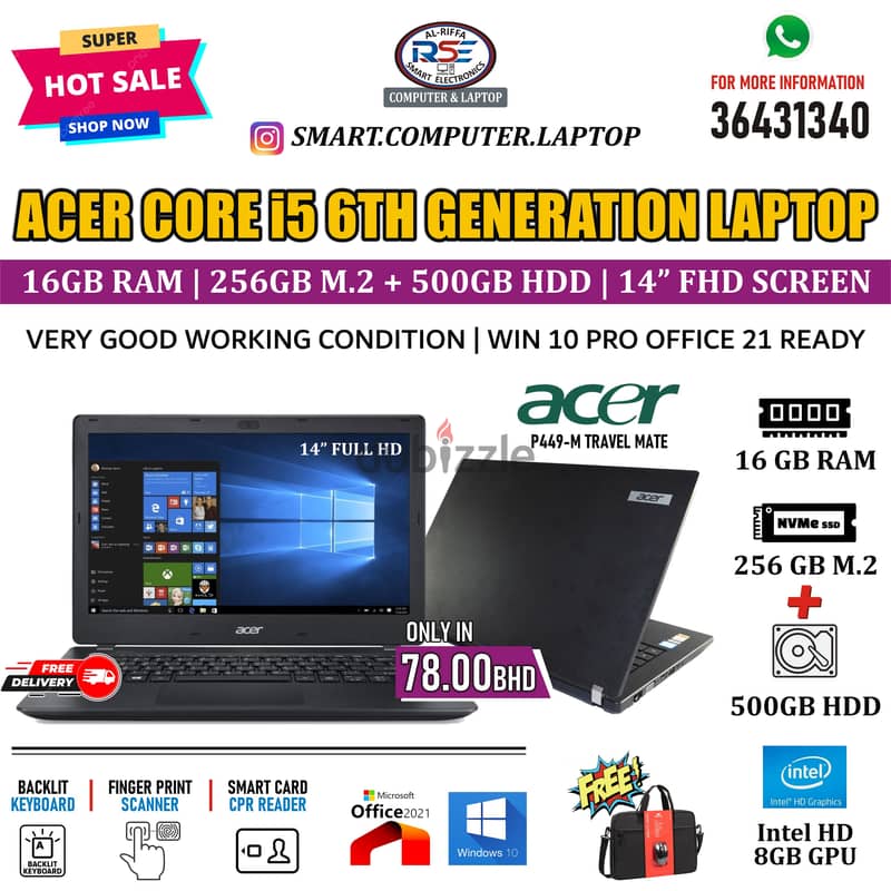 ACER Core i5 6th Gen Laptop 16GB RAM 256GB SSD + 500GB FREE BAG+MOUSE 1
