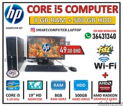 HP Core i5 Computer Set (FREE WIFI + AMD Graphic Card) 8GB Ram + 500GB 0