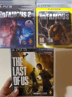3 PS3 cd's for sale 25 bd. Last of us, Infamous 1 & 2.