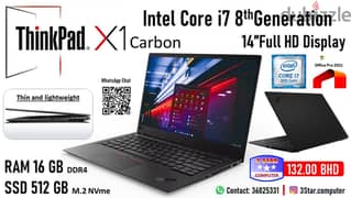 ThinkPad X1 Carbon Core I7 8th Generation 16GB Ram 512GB SSD 14"FHD 0