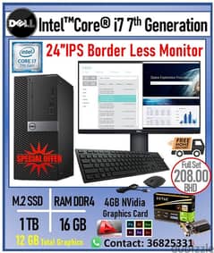 Dell i7 7th Gen Computer SSD 1TB 4GB Nvidia Graphic Card 16GB RAM 24"