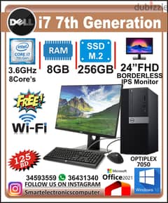 DELL i7 7th Generation Computer 24" Borderless Monitor 8GB RAM + 256GB 0