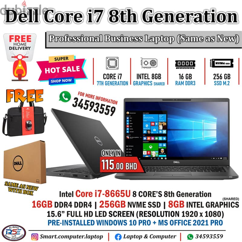 DELL i7 8th Generation Laptop 16GB Ram Intel 8GB Graphics 14" FHD LED 5